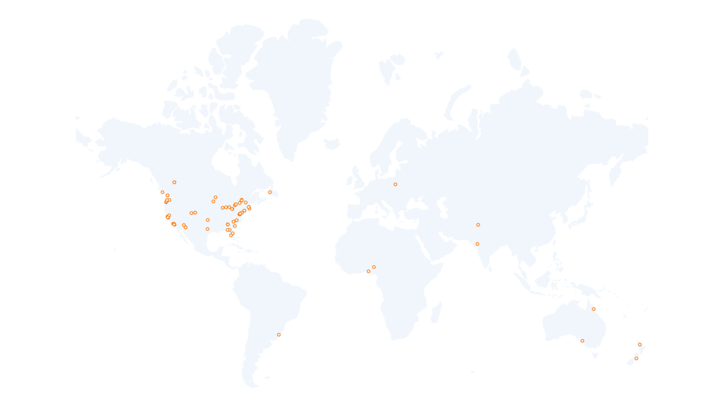 Map of 2023 participants in R in 3 Months.