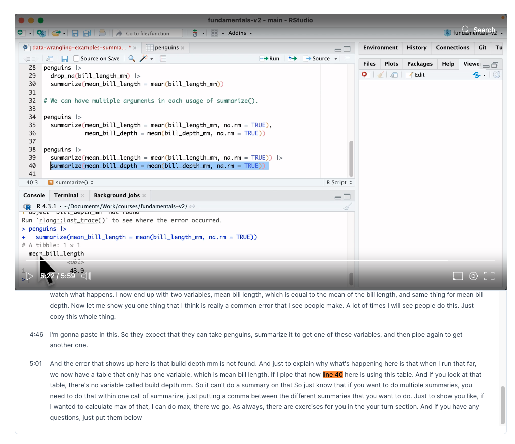 Example of a transcript on a lesson.