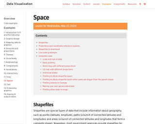 Screenshot of Space lesson from Data Visualization course