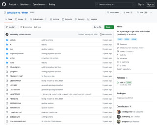 Screenshot of GitHub - sebdalgarno/tinter: An R package to get tints and shades (and both) of a colour