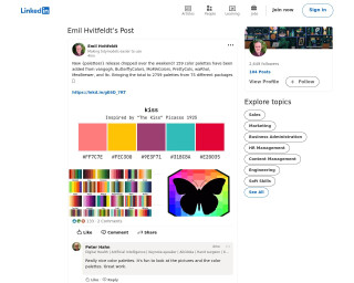 Screenshot of New {paletteer} release dropped over the weekend! 159 color palettes have been added