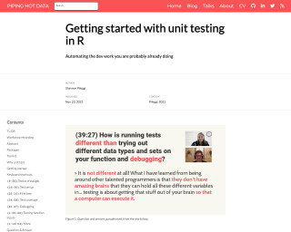 Screenshot of PIPING HOT DATA: Getting started with unit testing in R